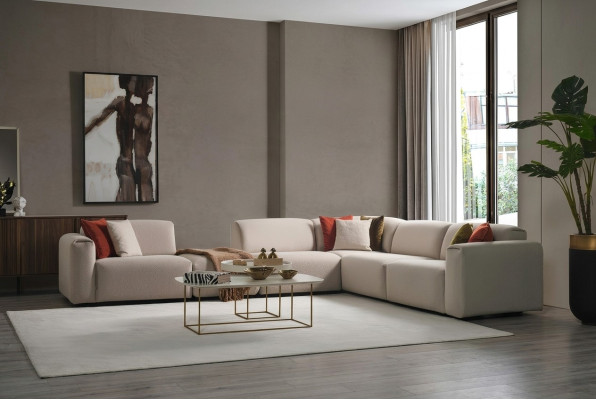 Beżowa designerska sofa do salonu Narożnikowa kanapa Luksusowa kanapa w kształcie litery L Meble tapicerowane