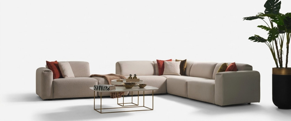 Beżowa designerska sofa do salonu Narożnikowa kanapa Luksusowa kanapa w kształcie litery L Meble tapicerowane