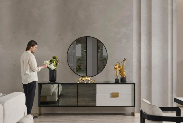 Czarny komplet do salonu designerski kredens luksusowy Lustro 2-częściowy zestaw nowy