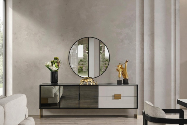 Czarny komplet do salonu designerski kredens luksusowy Lustro 2-częściowy zestaw nowy