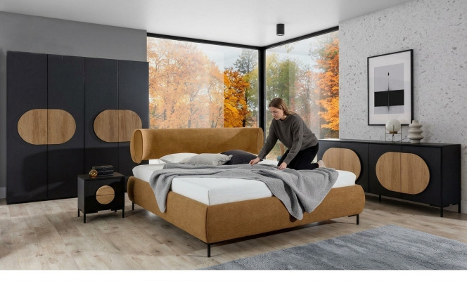 Czarny -Brązowy Sypialnia Meble Designerskie Łóżko Szafa Kredens