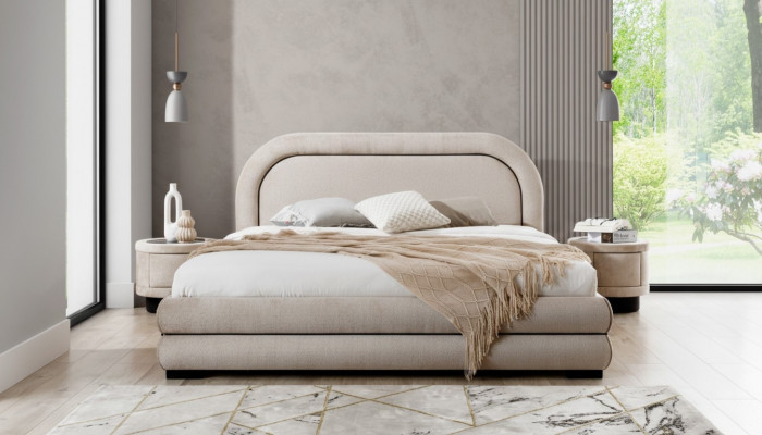 Sypialnia Ustaw Designer Beiges Podwójne łóżko 2x Włókienniczy Szafki nocne