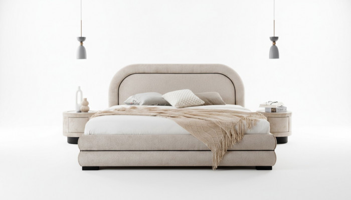 Sypialnia Ustaw Designer Beiges Podwójne łóżko 2x Włókienniczy Szafki nocne