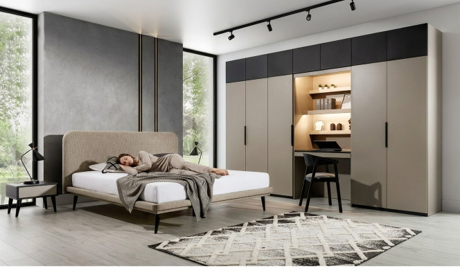 Zestaw Noble Sypialnia Designerskie Podwójne łóżko Szafa Szafki nocne