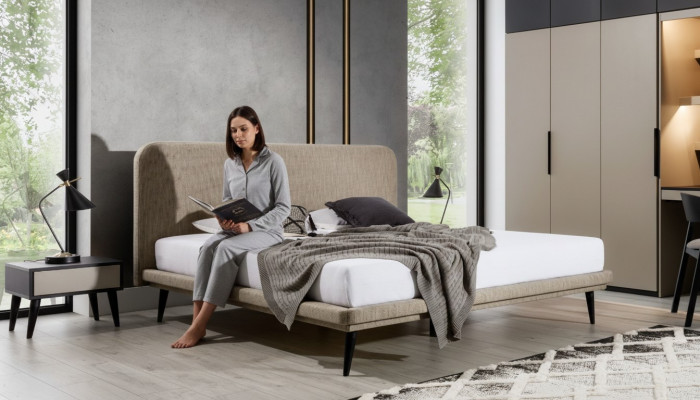 Noble Sypialnia Meble Brown Włókienniczy Łóżko Designer Drewno 2x Szafki nocne