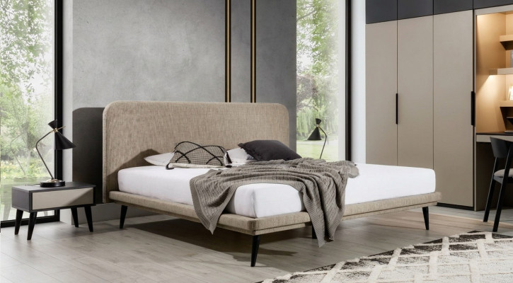 Noble Sypialnia Meble Brown Włókienniczy Łóżko Designer Drewno 2x Szafki nocne