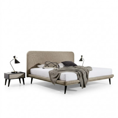 Noble Sypialnia Meble Brown Włókienniczy Łóżko Designer Drewno 2x Szafki nocne