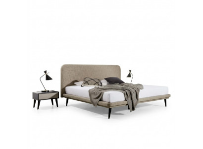 Noble Sypialnia Meble Brown Włókienniczy Łóżko Designer Drewno 2x Szafki nocne