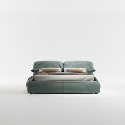 Green Sypialnia Designerskie łóżko Podwójne łóżko z luksusowej materiałowej drewnianej ramie
