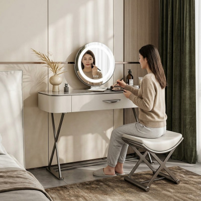 Designerski stolik kosmetyczny White Toaletka z Lustro z szufladami