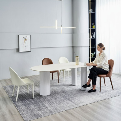 Biały komplet do jadalni designerski Stół obiadowy 6x luksusowy zestaw krzeseł tapicerowanych