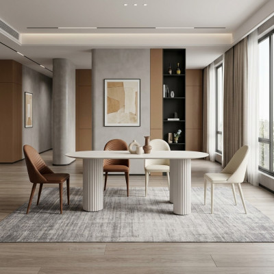 Biały komplet do jadalni designerski Stół obiadowy 6x luksusowy zestaw krzeseł tapicerowanych