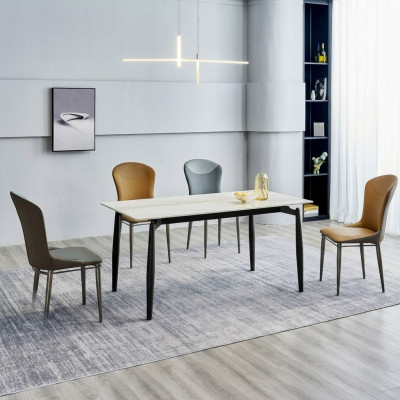 Zestaw do jadalni designerski biały Stół obiadowy 4x skórzane krzesła do siedzenia grupa 5 szt