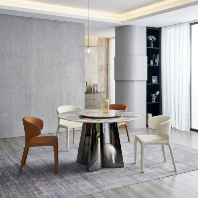 Designerski okrągły stół luksusowy 4x skórzane krzesła do jadalni z grupy Modern Meble