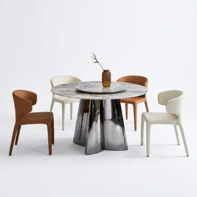 Designerski okrągły stół luksusowy 4x skórzane krzesła do jadalni z grupy Modern Meble
