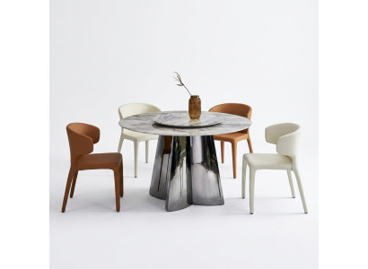 Designerski okrągły stół luksusowy 4x skórzane krzesła do jadalni z grupy Modern Meble