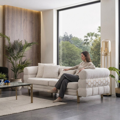 Białe, trzyosobowe, luksusowe 3-miejsce siedzące w salonie, designerskie sofy do siedzenia