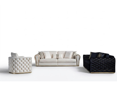 Niebiesko-beżowy zestaw do salonu luksusowy Zestaw sofowy 3+3+1 miejsce do siedzenia, designerska kanapa