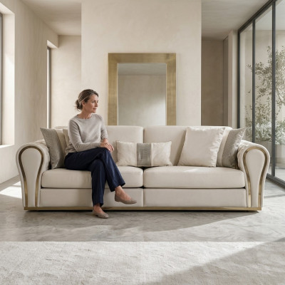 Biała trzyosobowa designerska sofa tapicerowana luksusowe 3-miejsce siedzące Włókienniczy mebel do siedzenia
