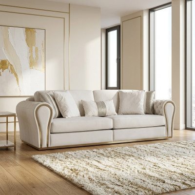 Biała trzyosobowa designerska sofa tapicerowana luksusowe 3-miejsce siedzące Włókienniczy mebel do siedzenia