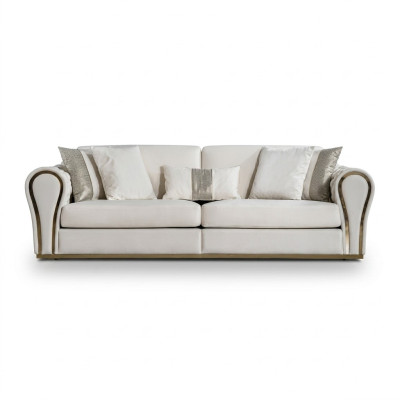 Biała trzyosobowa designerska sofa tapicerowana luksusowe 3-miejsce siedzące Włókienniczy mebel do siedzenia