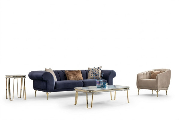 Nowoczesny Niebiesko-Beżowy Zestaw sofowy Designer 3+1 -miejsce siedzące Luksusowy Salon Fotel