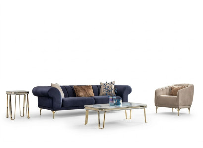 Nowoczesny Niebiesko-Beżowy Zestaw sofowy Designer 3+1 -miejsce siedzące Luksusowy Salon Fotel