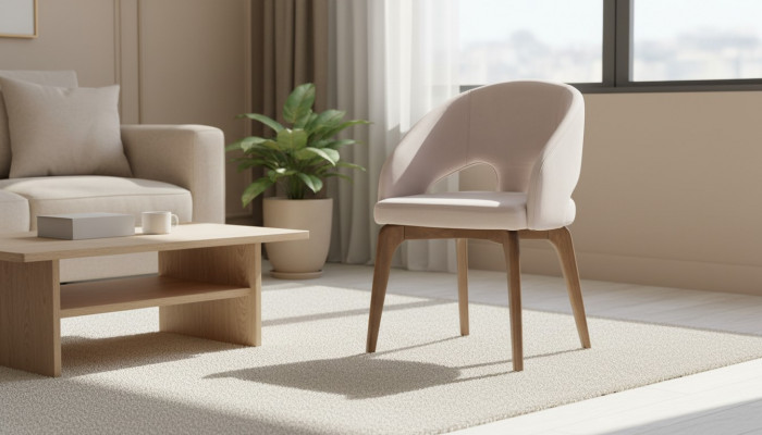Białe krzesło do jadalni Stylowe, jednoosobowe krzesła tapicerowane. Nowoczesne drewniane nóżki