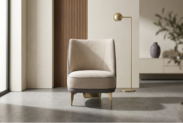 Szaro-Beżowy Fotel Designerski Pojedynczy Podłokietnik Fotel Salon 1-miejsce siedzące Nowość