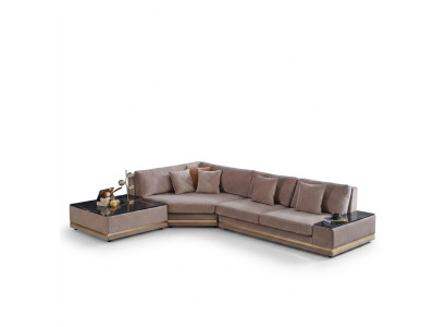 Beżowa designerska kanapa w kształcie litery L. Podkładka Żywy krajobraz Luksusowa sofa