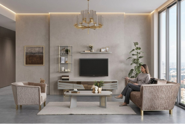 Szary Salon Meble Drewniane Projektant TV Szafa Szafki Wiszące Meble Do Domu