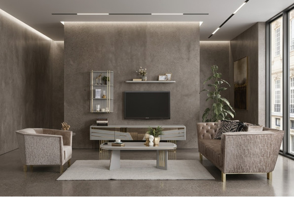 Szary Salon Meble Drewniane Projektant TV Szafa Szafki Wiszące Meble Do Domu