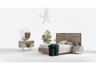 Sypialnia Zestaw Łóżko 2x Szafki nocne Kredens Lustro Luxury Zestaw 5 sztuk