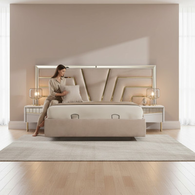 Beżowa Sypialnia Łóżko Designer 2x Szafki nocne Stivoller Zestaw 3szt
