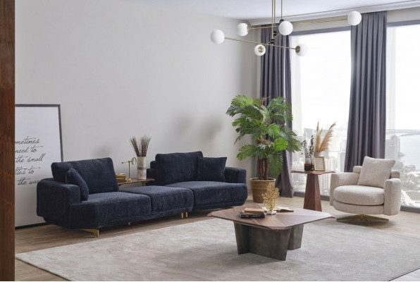 Niebieski trzyosobowy biały Designerski salon Fotel Zestaw sofowy 2-częściowy