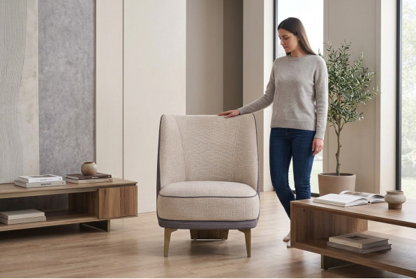 Beżowy Fotel Meble do Salonu Noble TapicerkaFotel Designer 1-miejsce siedzące