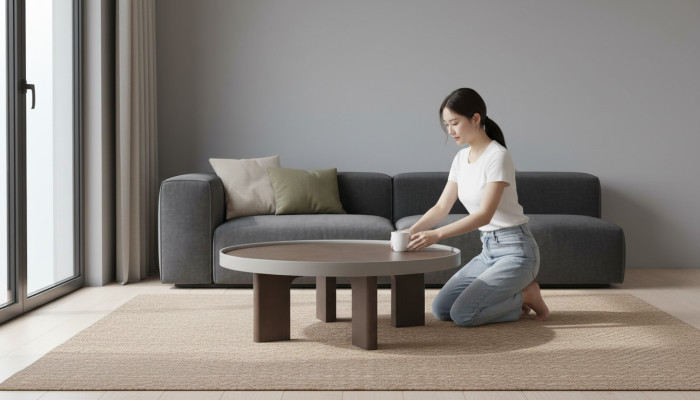 Nowoczesny okrągły stolik kawowy designerski brązowy stoliki do kawy do salonu