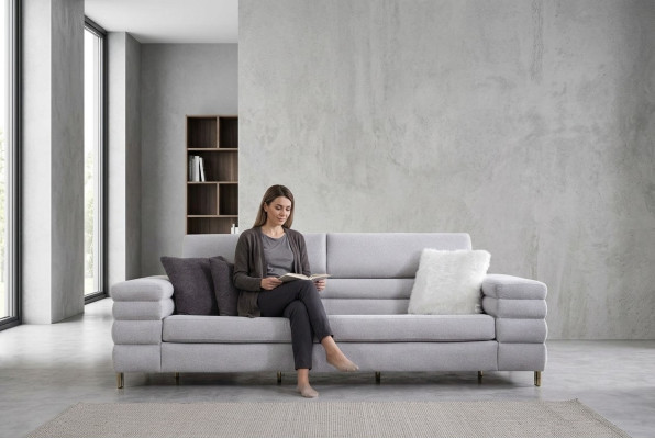 Szara trzyosobowa luksusowa 3-osobowa sofa salonowa Meble z drewnianą ramą