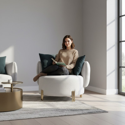 Biały Włókienniczy Fotel luksusowy jednoosobowy designerski salon Podkładka Fotel