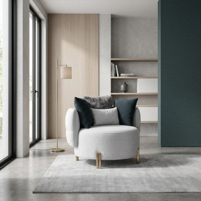 Biały Włókienniczy Fotel luksusowy jednoosobowy designerski salon Podkładka Fotel