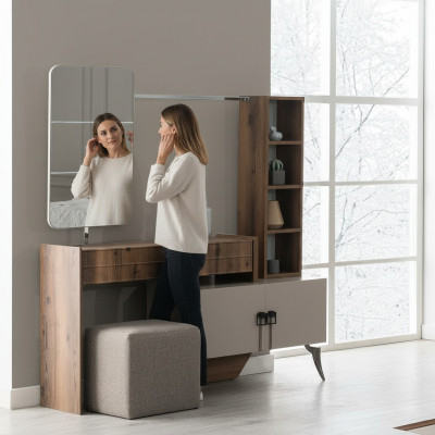 Nowoczesna Sypialnia Drewno Toaletka z Lustro Designer Luxury Meble