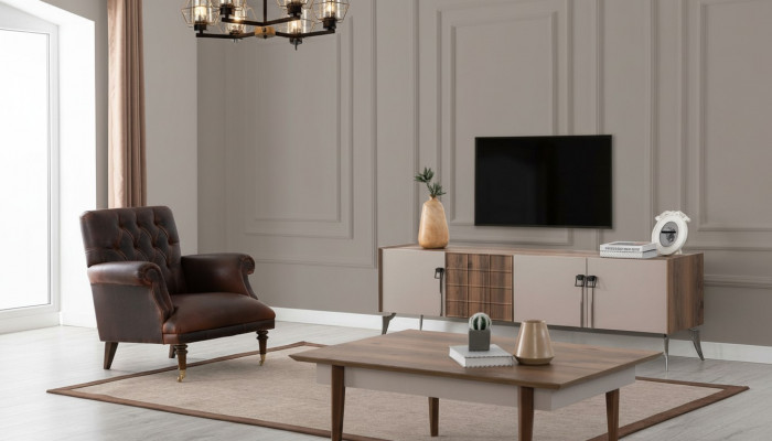 Designerski zestaw do salonu luksusowy stolik kawowy nowoczesny telewizor szafa 3-częściowy nowy