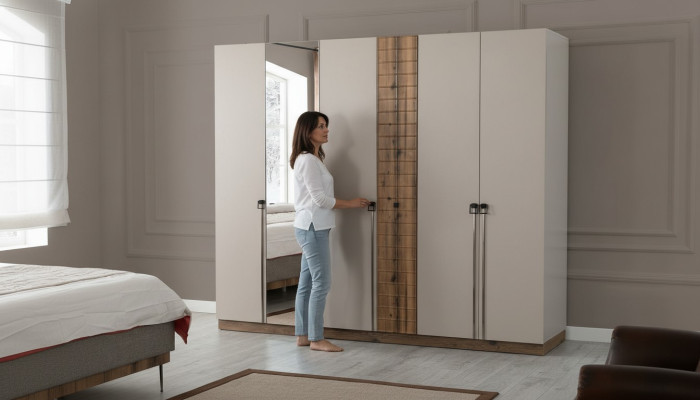 Beżowa Sypialnia Szafa Designerskie Szafki Luksusowe Drewniane Szafki