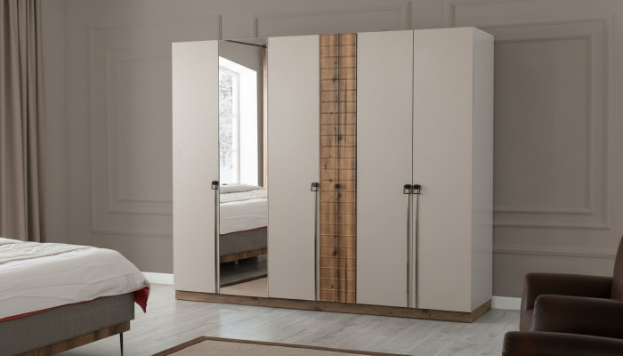 Beżowa Sypialnia Szafa Designerskie Szafki Luksusowe Drewniane Szafki
