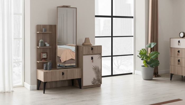 Sypialnia Luxus Moder Kredens z Lustro Modern Meble Drewno Nowość