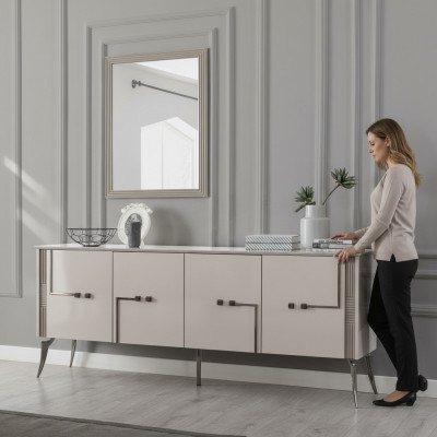 Nowoczesny komplet do jadalni designerski kredens 4-drzwiowy luksusowy Lustro 2-częściowy
