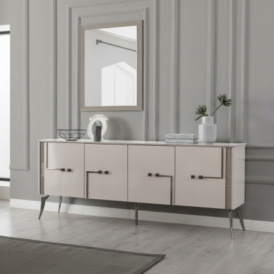 Nowoczesny komplet do jadalni designerski kredens 4-drzwiowy luksusowy Lustro 2-częściowy