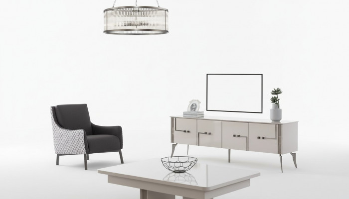 Szafka TV Beżowa Designerski stolik kawowy Luksusowe Meble do Salonu Meble Drewno 2-częściowe