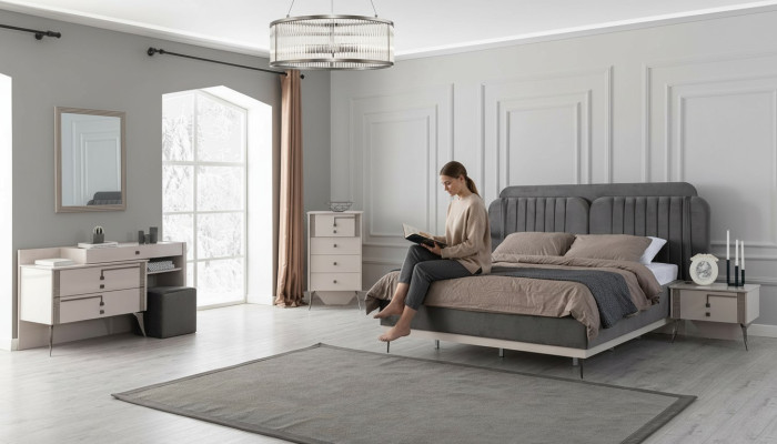 Sypialnia Kompletna Ustawić łóżko 2x Szafki nocne Meble Luxury 7-częściowe