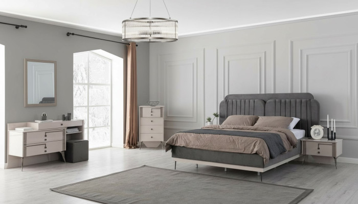 Sypialnia Kompletna Ustawić łóżko 2x Szafki nocne Meble Luxury 7-częściowe